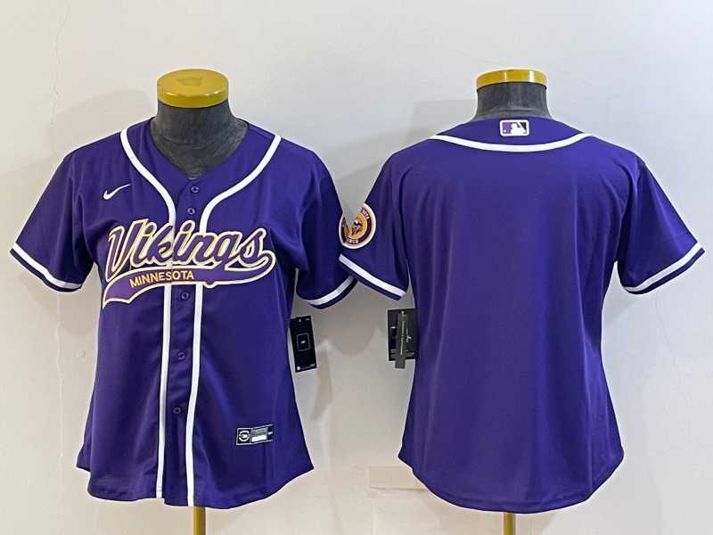 Women%27s Minnesota Vikings Blank Purple With Patch Cool Base Stitched Baseball Jersey->women nfl jersey->Women Jersey